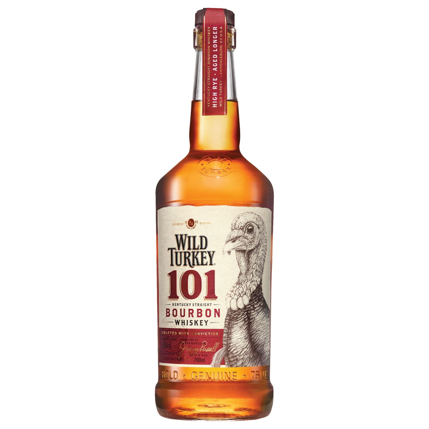 Wild Turkey 101 is a genuine full-bodied super-premium Bourbon. Its high Rye content gives it that Wild Turkey signature kick. Wild Turkey 101 has anexceptionally gentle and rich aroma for a high proof bourbon, thanks to it's uncompromising approach to the quality distillation processes.<br /> <br />Alcohol Volume: 50.50%<br /><br />Pack Format: Bottle<br /><br />Standard Drinks: 28</br /><br />Pack Type: Bottle<br /><br />Country of Origin: USA<br />