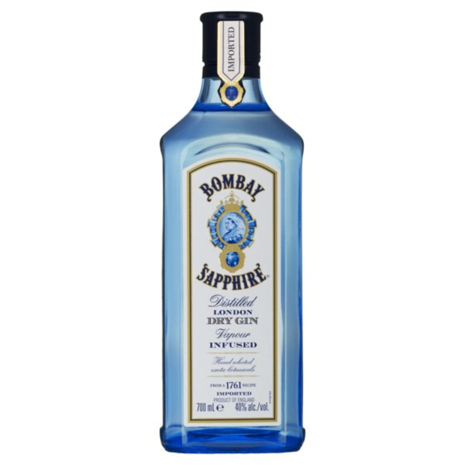 Bombay Sapphire Gin is a uniquely balanced premium gin, leading the gin revival worldwide. It is recognisable by its exquisite bottle shape and distinctive sapphire-blue livery.<br /> <br />Alcohol Volume: 40.00%<br /><br />Pack Format: Bottle<br /><br />Standard Drinks: 22<br /><br />Pack Type: Bottle<br /><br />Country of Origin: England<br />