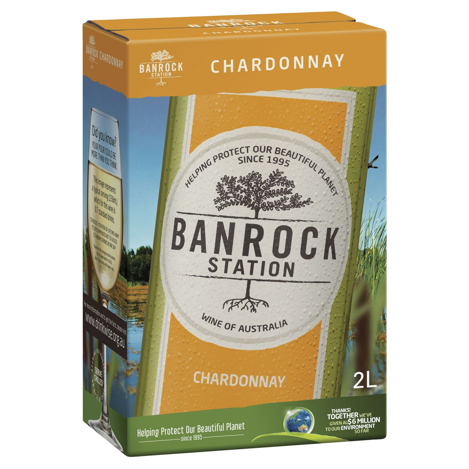 Banrock Station Chardonnay Cask 2L is a classic Australian Chardonnay with a rich creamy palate showing peach and melon and a full, round finish.<br /> <br />Alcohol Volume: 13.00%<br /><br />Pack Format: Cask<br /><br />Standard Drinks: 21<br /><br />Pack Type: Cask<br /><br />Country of Origin: Australia<br /><br />Region: Riverland<br /><br />Vintage: Vintages Vary<br />