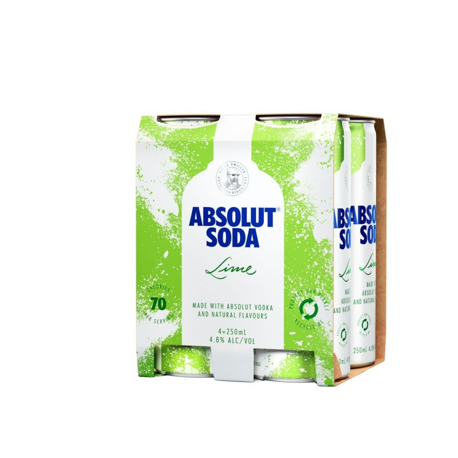 Absolut Lime & Soda Can 250mL 4 Pack