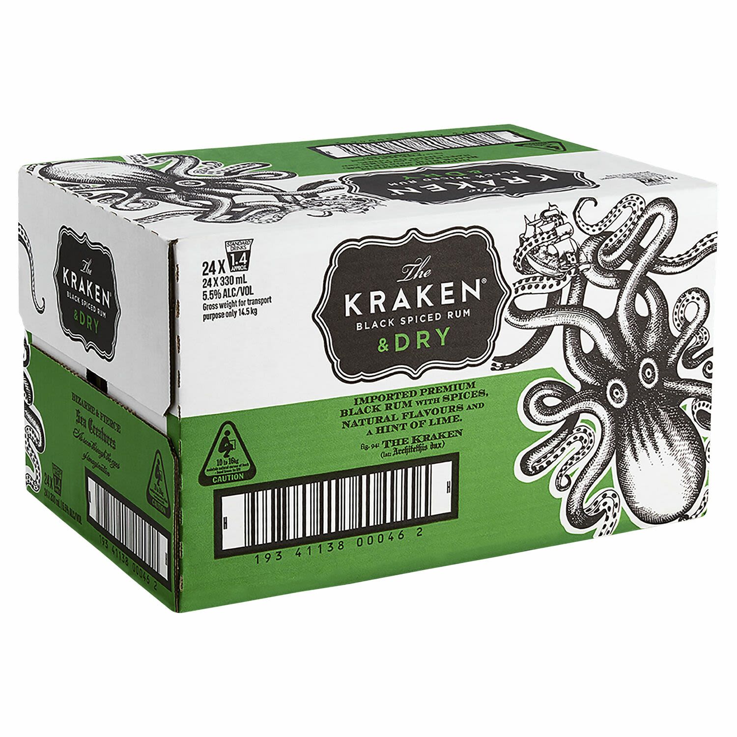 The Kraken Spiced Rum & Dry Bottle 330mL 24 Pack