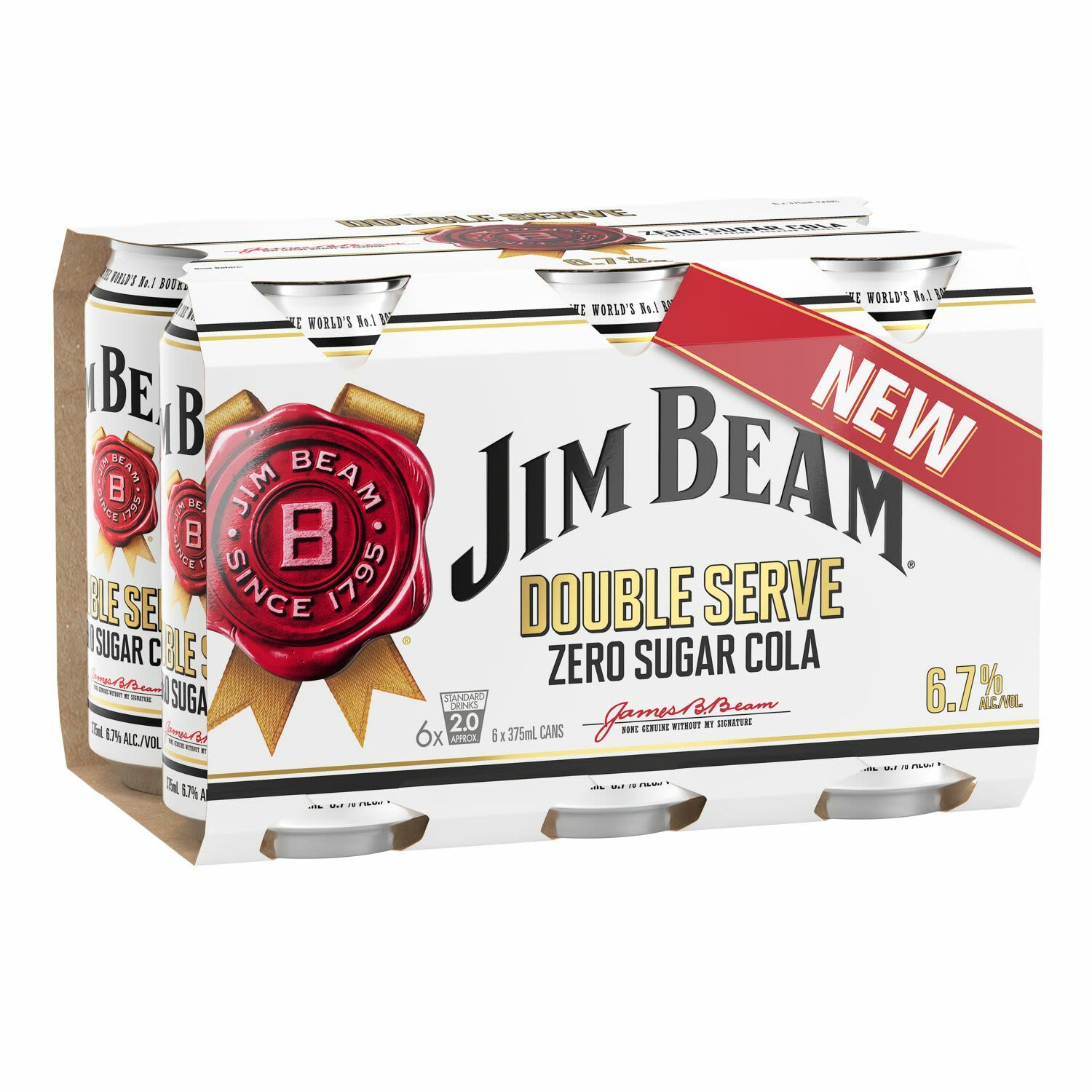 Jim Beam White Double Serve & Cola Zero Can 375mL 6 Pack