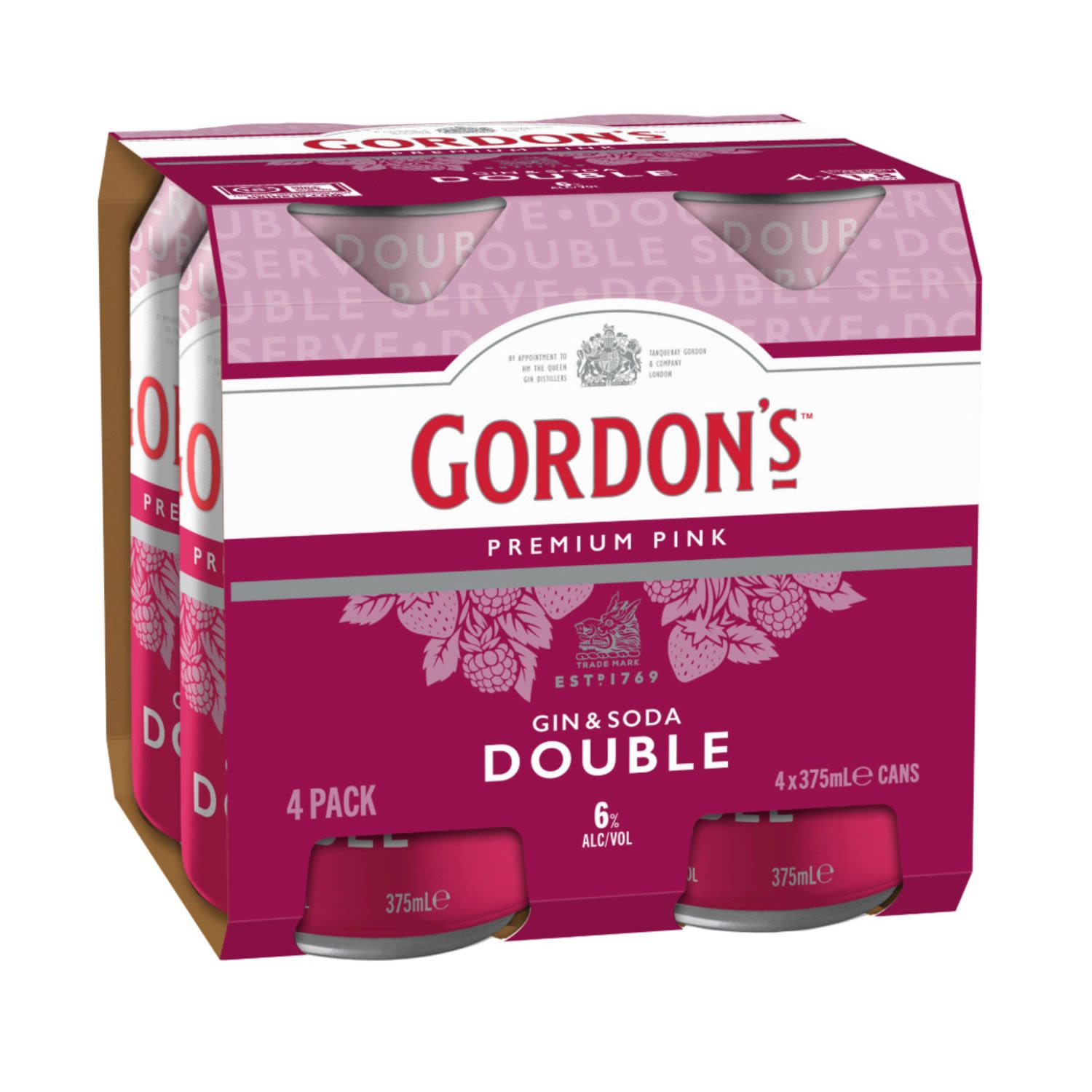 Gordon's Pink Gin & Soda DOUBLE Can 375mL 4 Pack