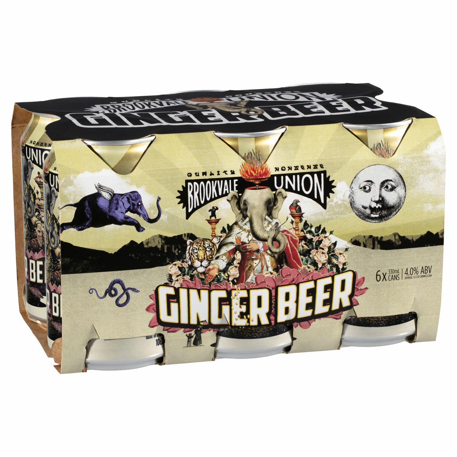 Brookvale Union Ginger Beer 330mL<br /> <br />Alcohol Volume: 4.00%<br /><br />Pack Format: 6 Pack<br /><br />Standard Drinks: 1<br /><br />Pack Type: Can<br />