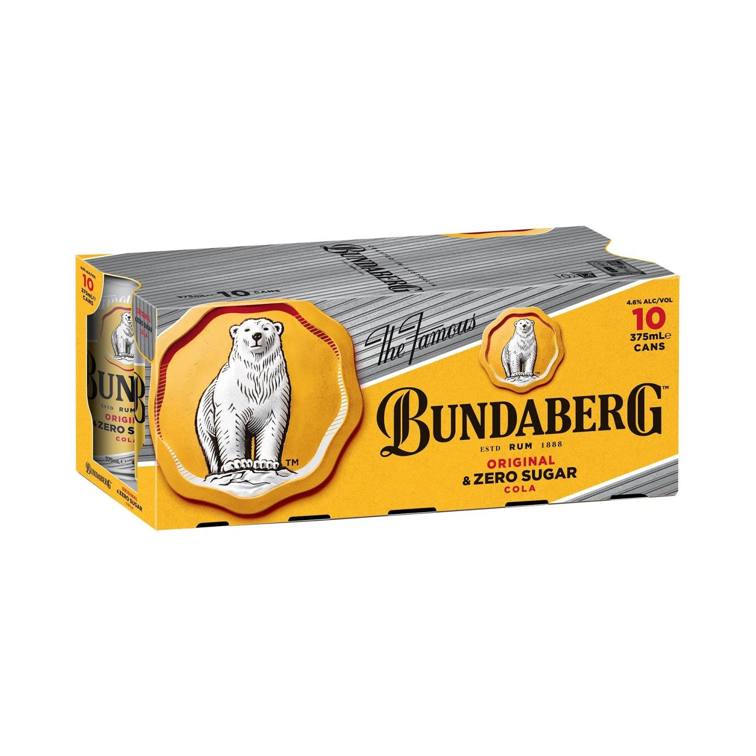 Bundaberg Original Rum & Zero Sugar Cola Can 375mL 10 Pack