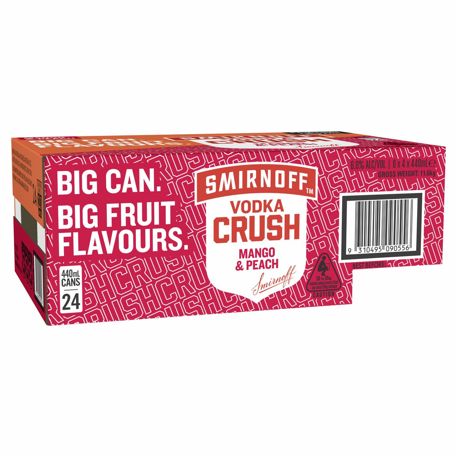 Smirnoff Crush Peach Mango Can 440mL 24 Pack