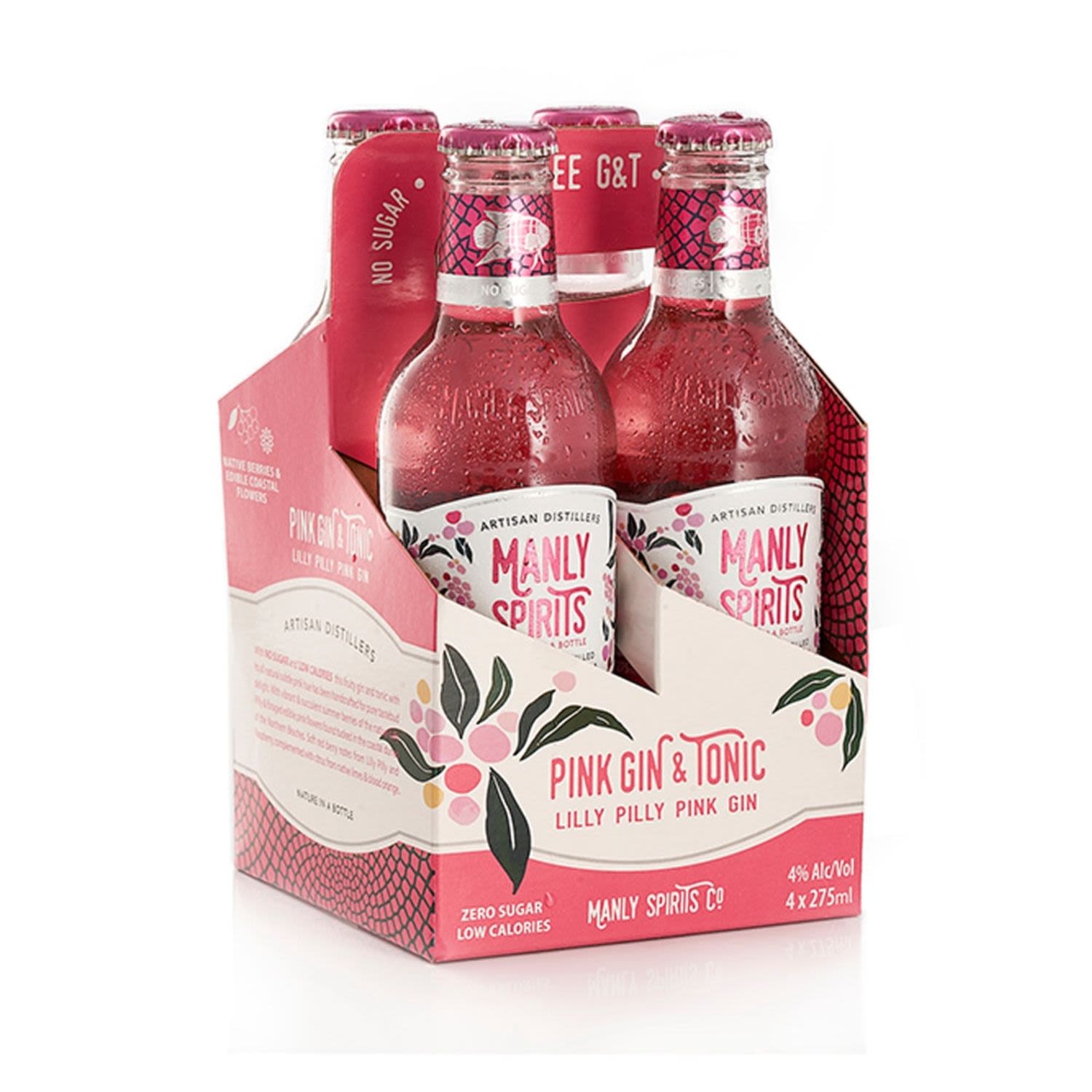 Manly Spirits Pink Gin & Tonic Bottle 275mL 4 Pack