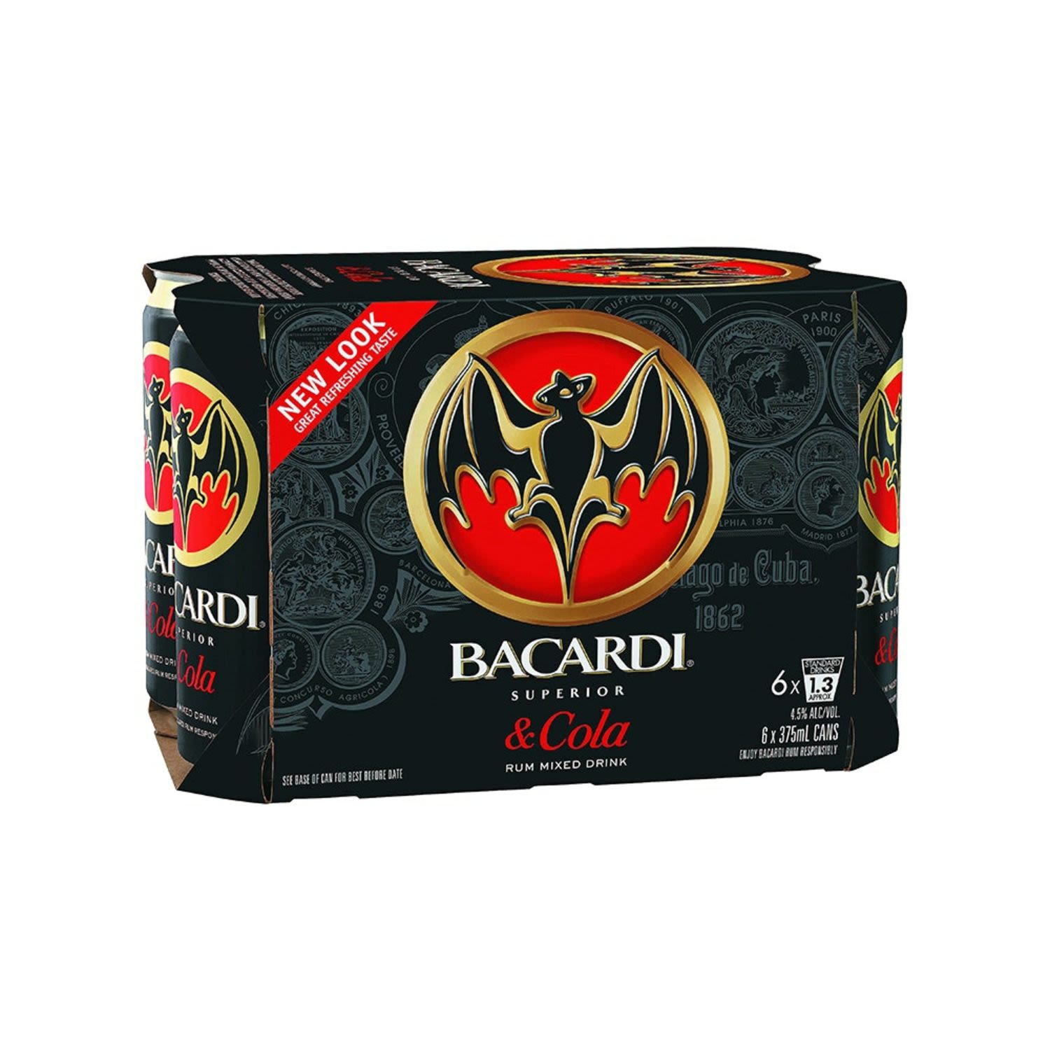 Bacardi Rum & Cola 375mL<br /> <br />Alcohol Volume: 4.50%<br /><br />Pack Format: 6 Pack<br /><br />Standard Drinks: 1.3</br /><br />Pack Type: Can<br />