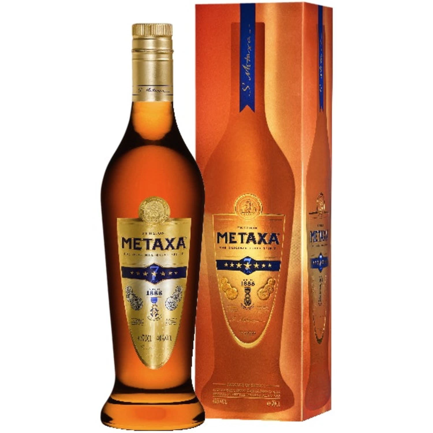 Old gold in colour, it reveals delicate fruity aromas, followed by full, balanced flavours. Metaxa 7 Star shows a fruity and generous character that is best explored neat, on ice or in cocktails.<br /> <br />Alcohol Volume: 40.00%<br /><br />Pack Format: Bottle<br /><br />Standard Drinks: 22.1</br /><br />Pack Type: Bottle<br /><br />Country of Origin: Greece<br />