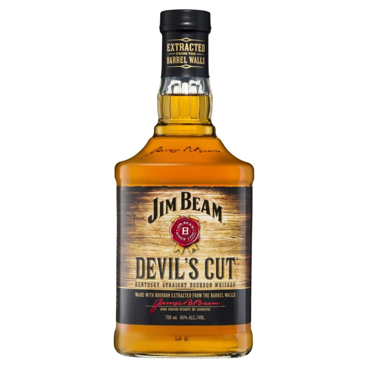 We take the liquid we extract from our barrels, blend it with extra-aged Kentucky straight bourbon whiskey and bottle it at 90 proof to create a premium bourbon with extra depth and complexity. Designed to be enjoyed neat or on the rocks, Jim Beam Devil’s Cut has a robust flavour with deep colour, aroma and character.<br /> <br />Alcohol Volume: 40.00%<br /><br />Pack Format: Bottle<br /><br />Standard Drinks: 22.3<br /><br />Pack Type: Bottle<br /><br />Country of Origin: USA<br />