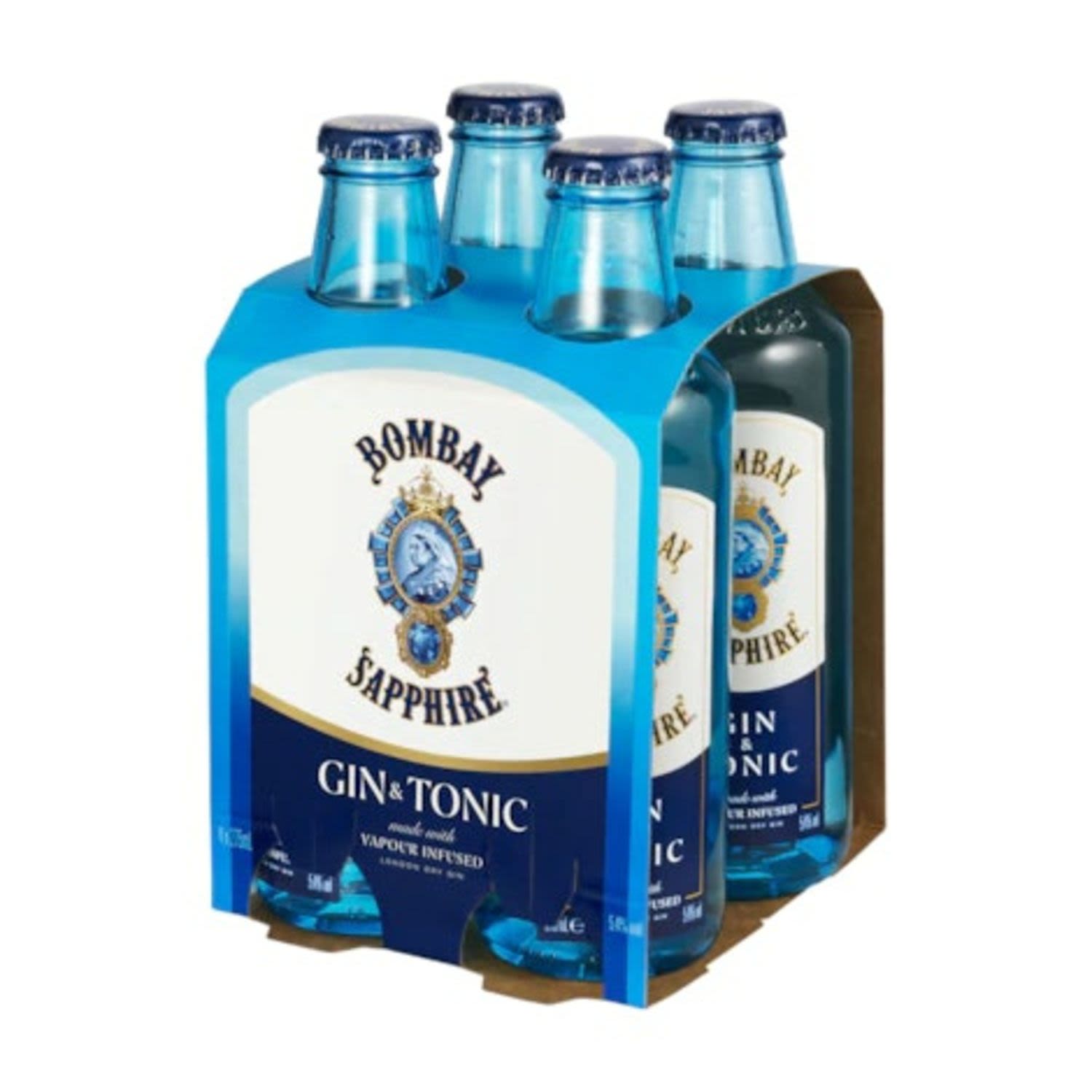 Bombay Sapphire Gin and Tonic Bottle 275mL 4 Pack<br /> <br />Alcohol Volume: 5.40%<br /><br />Pack Format: 4 Pack<br /><br />Standard Drinks: 1.2<br /><br />Pack Type: Bottle<br />