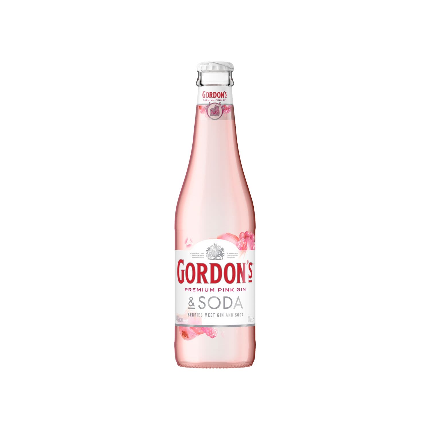 Gordon's Pink Gin and Soda Bottles 330mL - Gordon's Premium Pink Distilled Gin has been created to offer a sweeter and more accessible way to enjoy a gin. Crafted to balance the refreshing taste of Gordon's with the sweetness of raspberries and strawberries with the tang of redcurrant. Made using only the highest quality ingredients and only natural flavourings to provide an authentic real berry flavour.<br /> <br />Alcohol Volume: 4.00%<br /><br />Pack Format: Bottle<br /><br />Standard Drinks: 1</br /><br />Pack Type: Bottle<br />