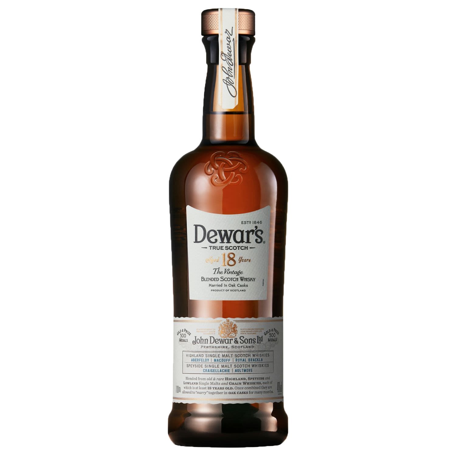 Dewars The Vintage 18 Year Old Blended Scotch Whisky 700mL Bottle