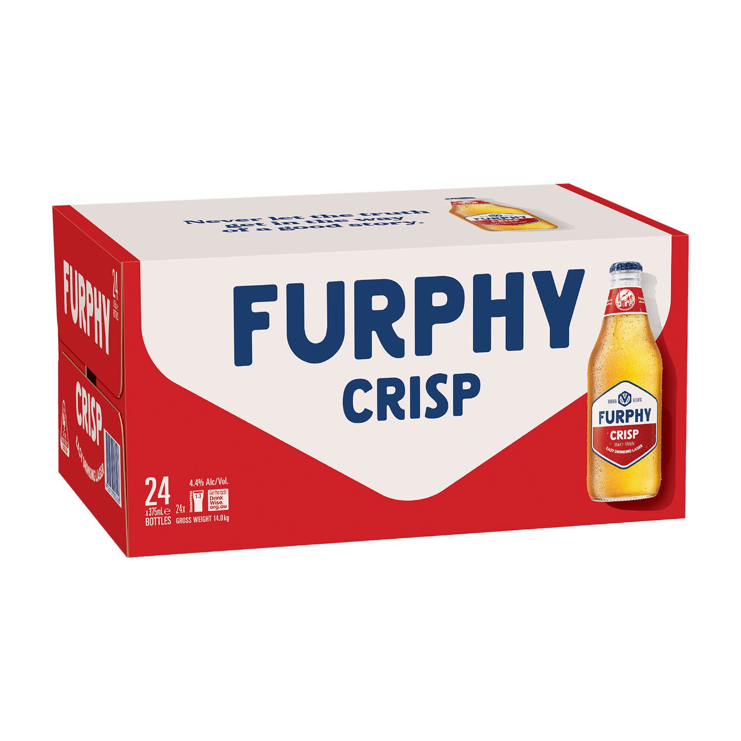 Furphy Crisp Lager is an easy drinking beer that is low in bitterness, light in colour and finishes clean.<br /> <br />Alcohol Volume: 4.50%<br /><br />Pack Format: 24 Pack<br /><br />Standard Drinks: 1.3</br /><br />Pack Type: Bottle<br /><br />Country of Origin: Australia<br />