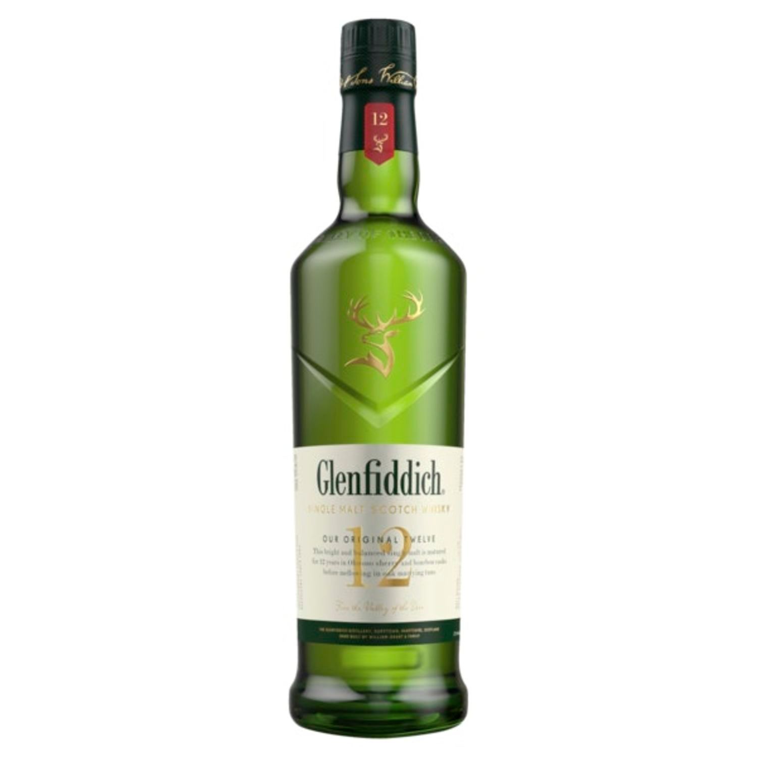 The Glenfiddich 12 Year Old bears all the hallmarks of our Speyside signature style, one that has made us the world's most awarded single malt.<br /> <br />Alcohol Volume: 40.00%<br /><br />Pack Format: Bottle<br /><br />Standard Drinks: 22</br /><br />Pack Type: Bottle<br /><br />Country of Origin: Scotland<br />