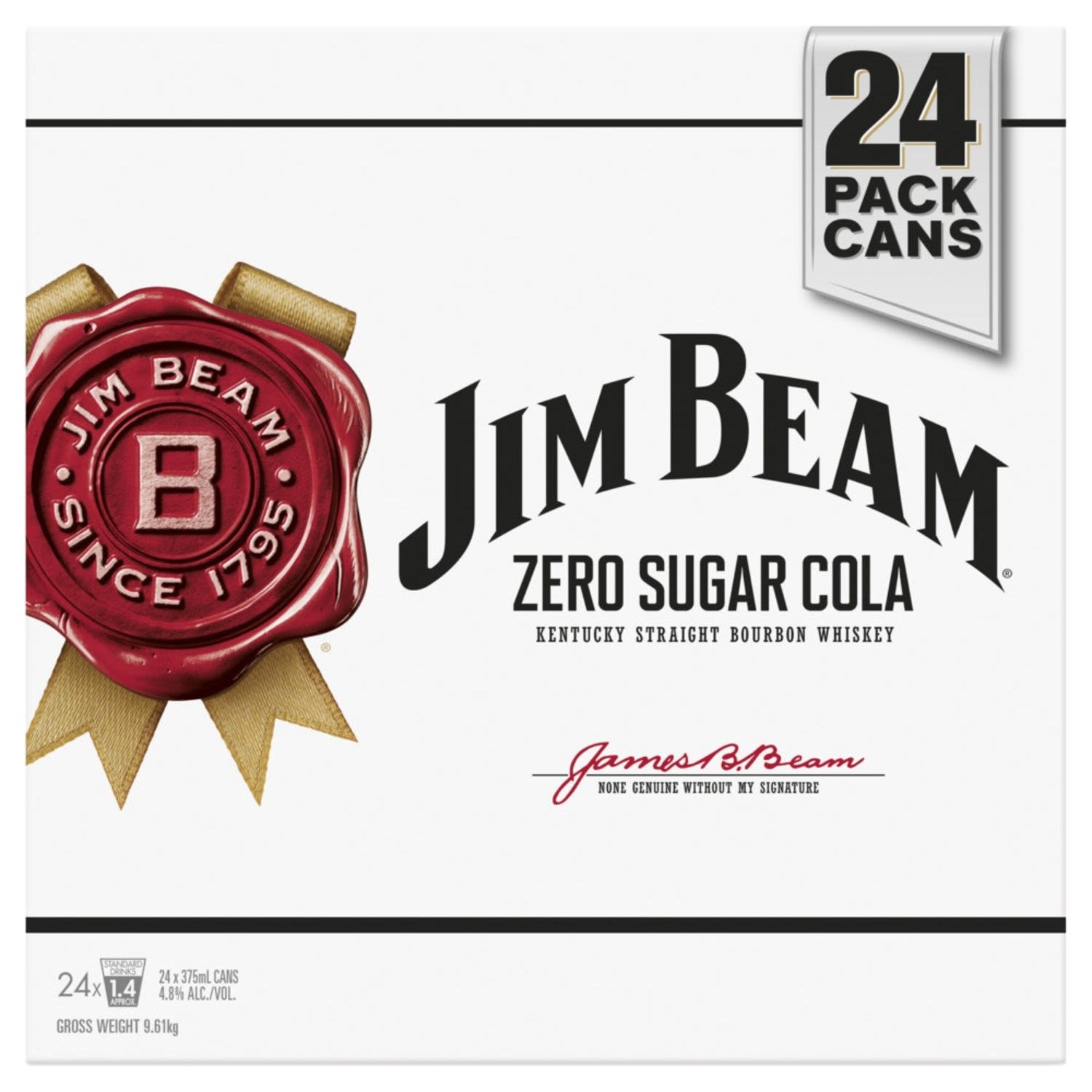 Jim Beam & Zero Cola Can 375mL 24 Pack Cube