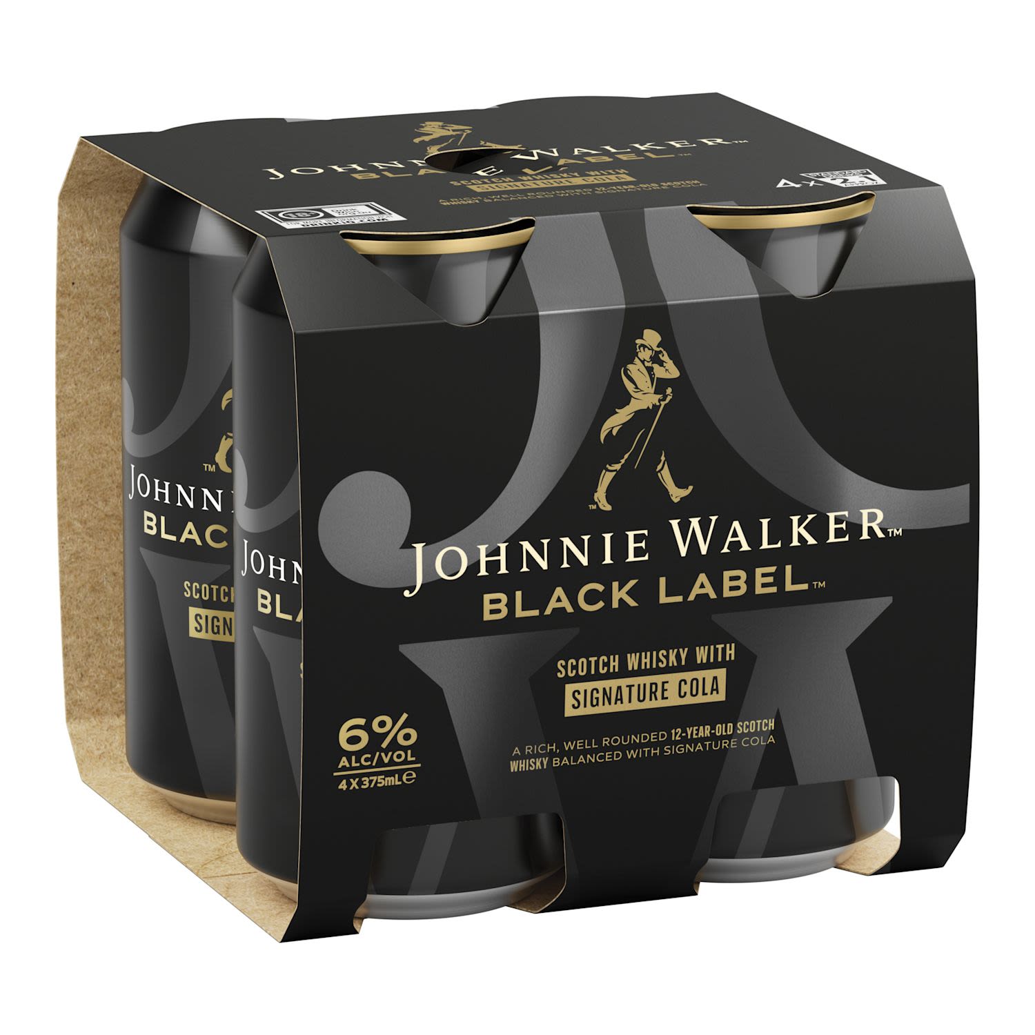 Johnnie Walker Black & Cola 6% Can 375mL 4 Pack