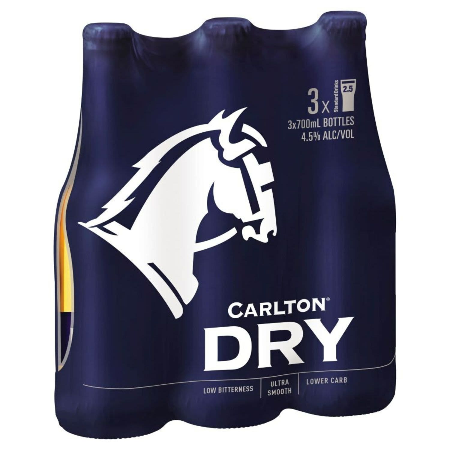 Carlton Dry's extended brewing process removes excess sugars creating a smooth, crisp finish with lower carbohydrates than a full strength beer. A clean, crisp and incredibly refreshing lager that is perfect drinking in the summer sunshine or equally good at home.<br /> <br />Alcohol Volume: 4.50%<br /><br />Pack Format: 3 Pack<br /><br />Standard Drinks: 2.5<br /><br />Pack Type: Bottle<br /><br />Country of Origin: Australia<br />