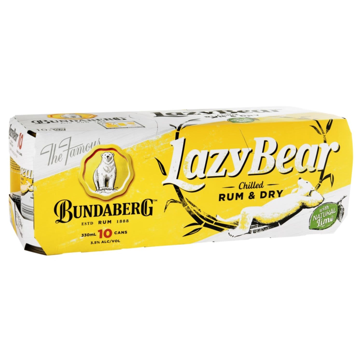 Bundaberg Lazy Bear Rum & Dry Can 330mL 10 Pack