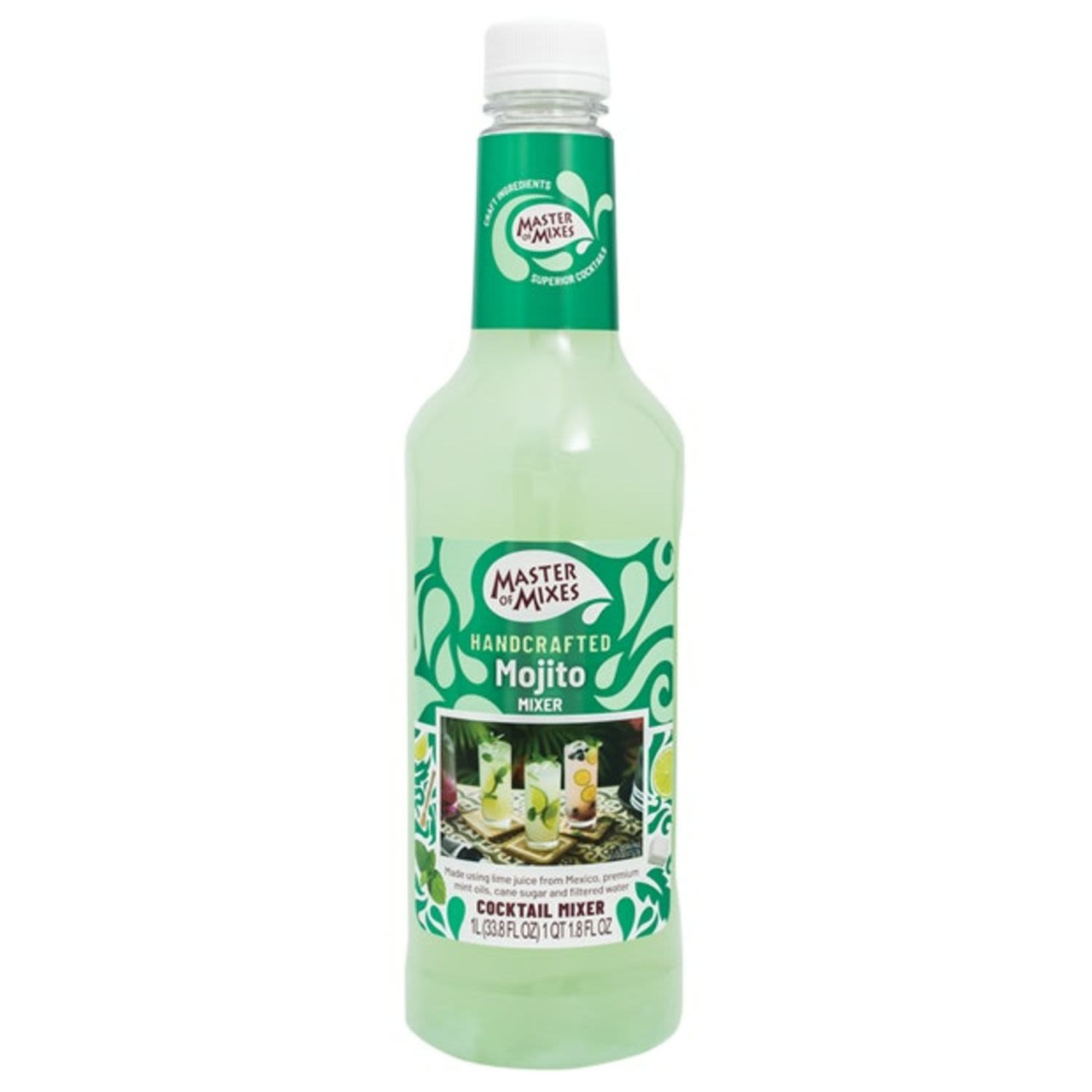 Master of Mixes Mojito Mix was crafted using scratch ingredients such as mint oils, cane sugar and lime juice to give you a perfectly blended mojito mix. Simply add light rum and club soda and Salud!<br /> <br />Pack Format: Bottle<br /><br />Pack Type: Bottle<br />