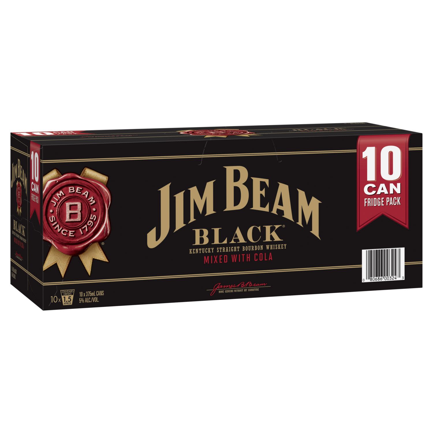 Jim Beam Black & Cola 5% Can 375mL 10 Pack