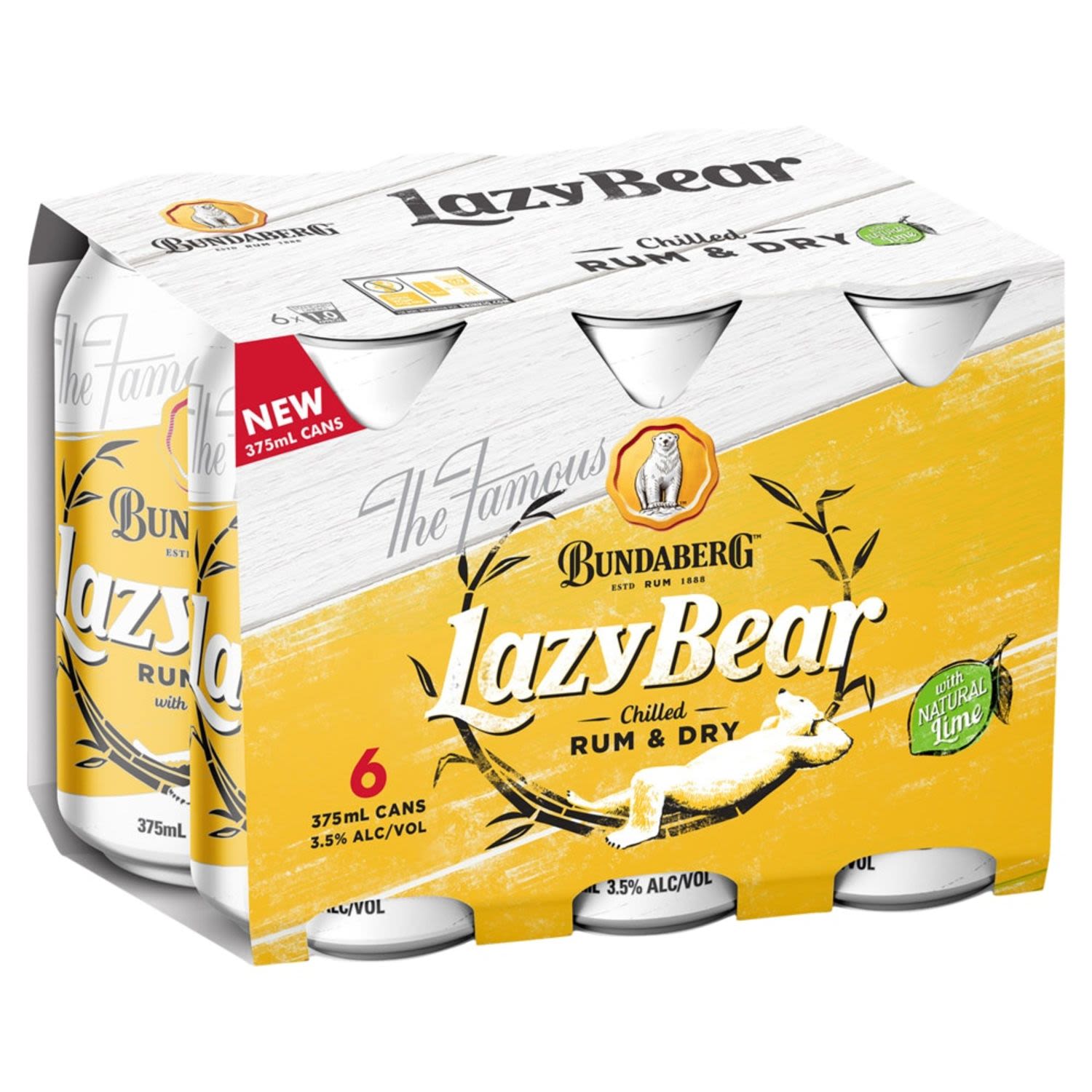 Bundaberg Lazy Bear Rum and Dry Cans 375mL<br /> <br />Alcohol Volume: 3.50%<br /><br />Pack Format: 6 Pack<br /><br />Standard Drinks: 1</br /><br />Pack Type: Can<br />
