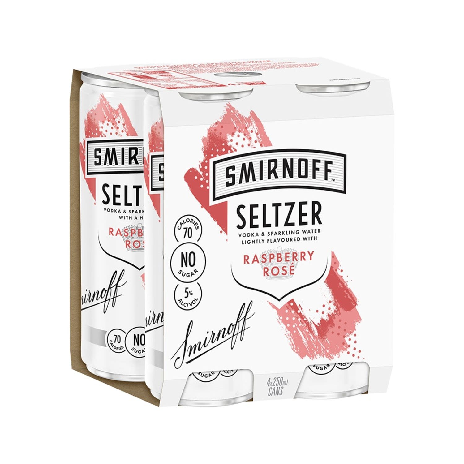 Smirnoff Seltzer Raspberry Rose Can 250mL 4 Pack
