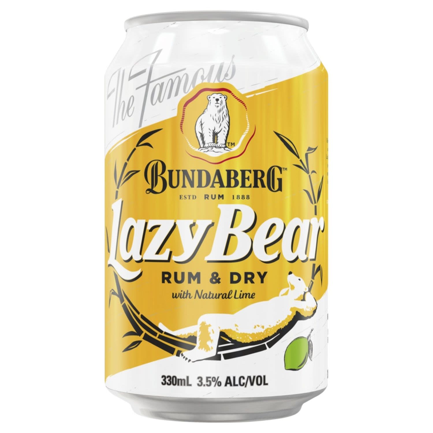 Up here in Bundaberg we believe lazy time is well earned precious time. Lazy time is that magical moment when all is at peace, you're with your mates, the world makes sense and the snags are about to burst into flames. That's why we created Bundaberg Rum Lazy Bear. Enjoy a lazy afternoon with this refreshing take on classic Bundaberg rum. Dry with a twist of natural lime, this mid strength is the perfect thirst quencher for long lazy summer days.<br /> <br />Alcohol Volume: 3.50%<br /><br />Pack Format: Can<br /><br />Standard Drinks: 1</br /><br />Pack Type: Can<br />