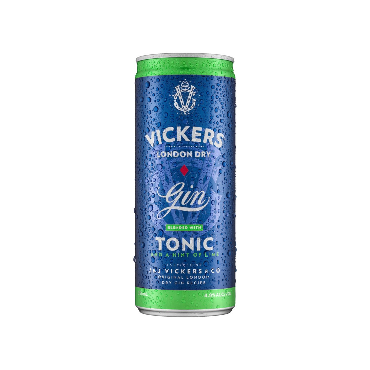 Vickers Gin and Tonic with a dash of lime 250mL<br /> <br />Alcohol Volume: 4.90%<br /><br />Pack Format: Can<br /><br />Standard Drinks: 1</br /><br />Pack Type: Can<br />