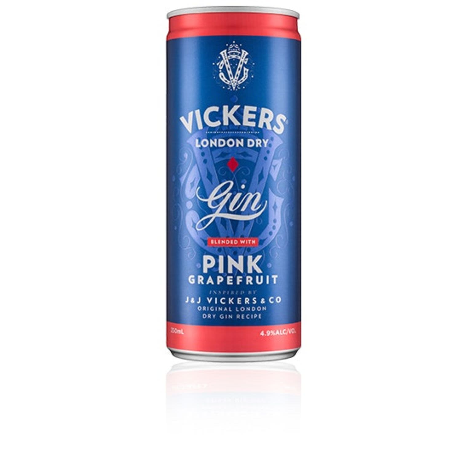 Vickers London Dry Gin distilled to crystal clarity and blended with zesty pink grapefruit and soda water.<br /> <br />Alcohol Volume: 4.90%<br /><br />Pack Format: Can<br /><br />Standard Drinks: 1</br /><br />Pack Type: Can<br />