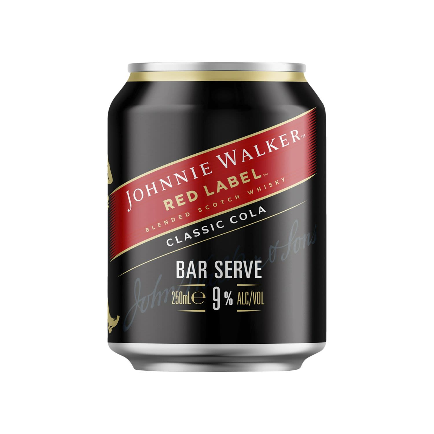 Johnnie Walker Red Label Bar Serve 9% Can Case 250mL 24 Pack