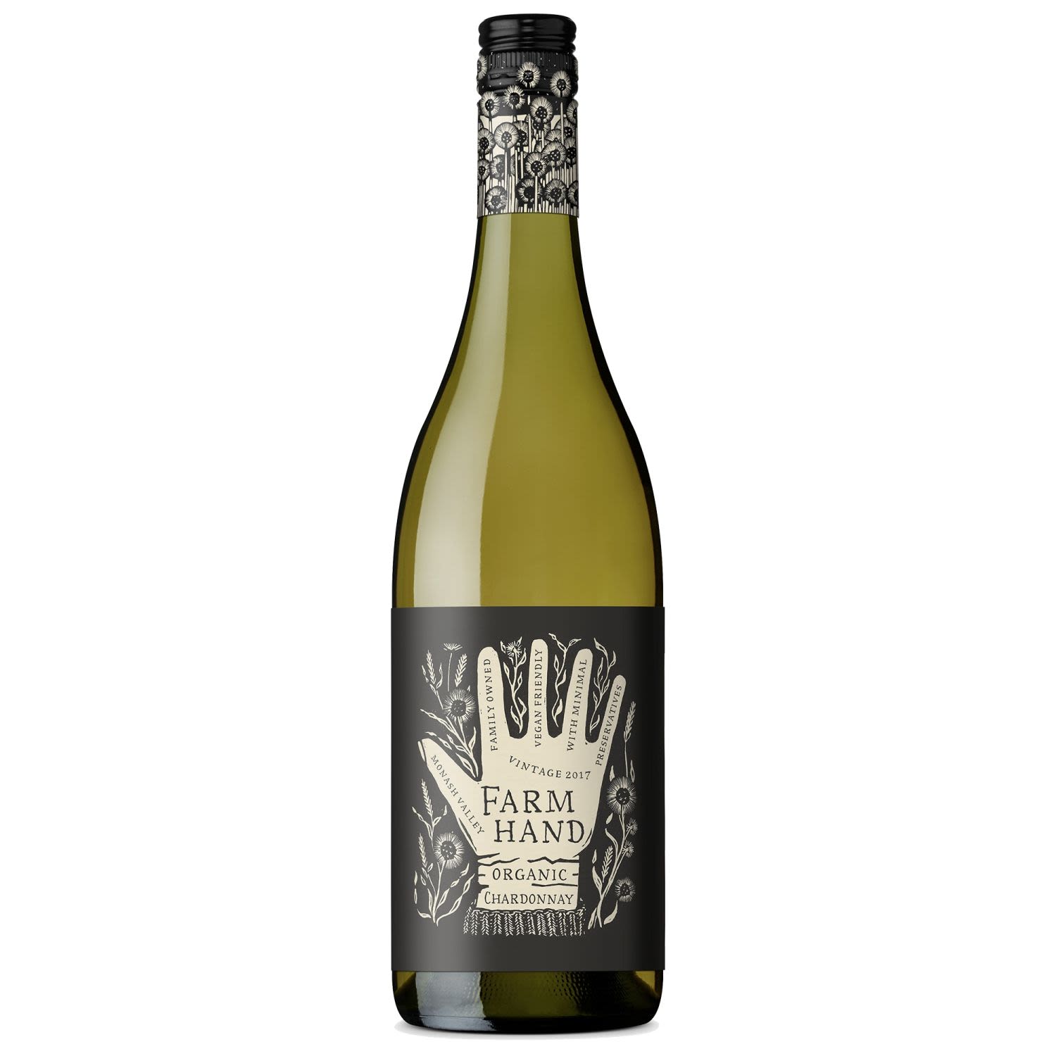 Farm Hand Organic Chardonnay<br /> <br />Alcohol Volume: 12.50%<br /><br />Pack Format: Bottle<br /><br />Standard Drinks: 7.4</br /><br />Pack Type: Bottle<br /><br />Country of Origin: Australia<br /><br />Region: Monash Valley<br /><br />Vintage: '2018<br />