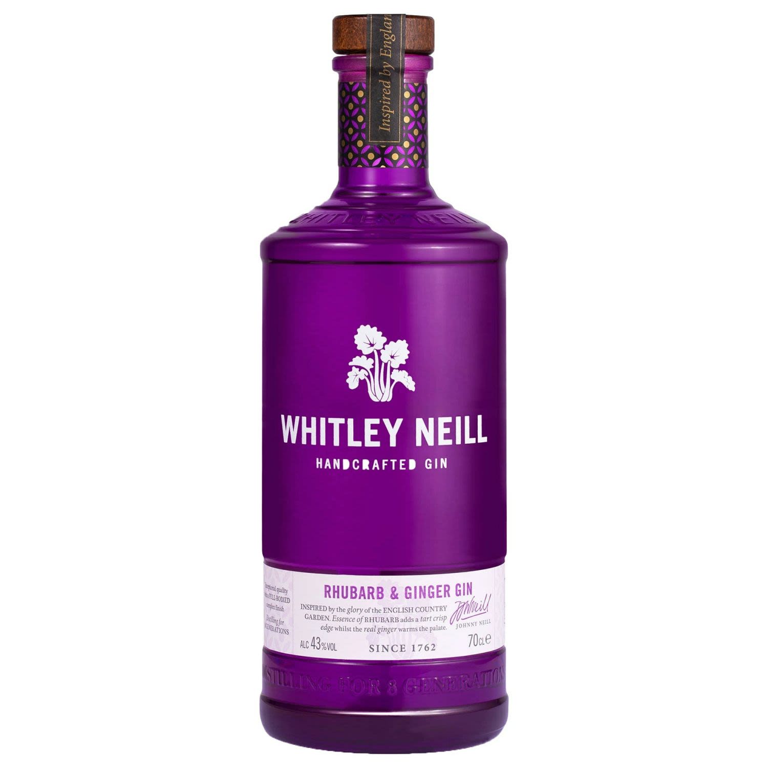 Whitley Neil Rhubarb & Ginger Gin is inspired by the glory of English country gardens, the essence of rhubarb adds a tart crisp edge to the smooth English Gin base, whilst the ginger extract warms the palate for a full bodied finish.<br /> <br />Alcohol Volume: 43.00%<br /><br />Pack Format: Bottle<br /><br />Standard Drinks: 23.8<br /><br />Pack Type: Bottle<br /><br />Country of Origin: United Kingdom<br />
