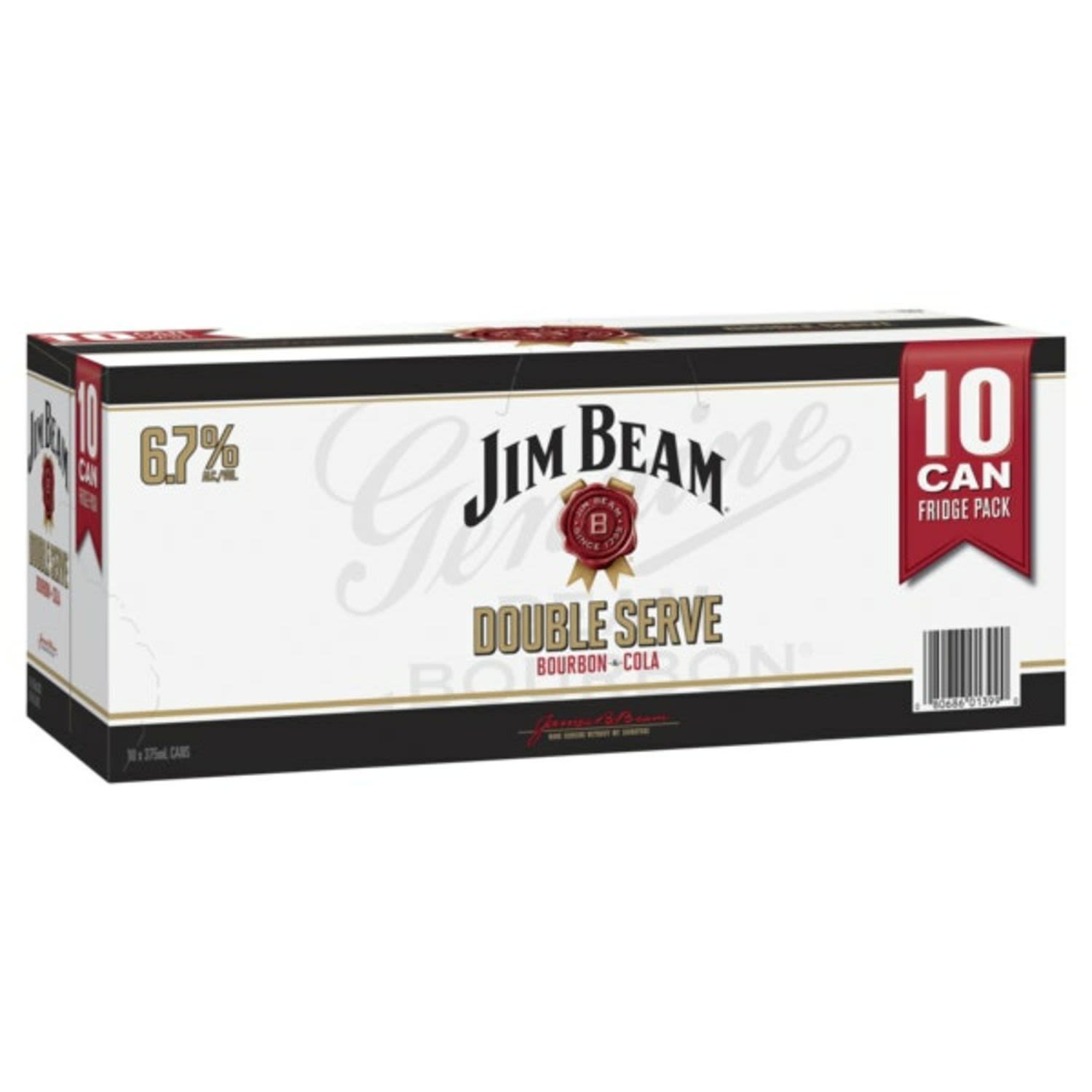 Jim Beam White & Cola Double Serve Can 375mL 10 Pack