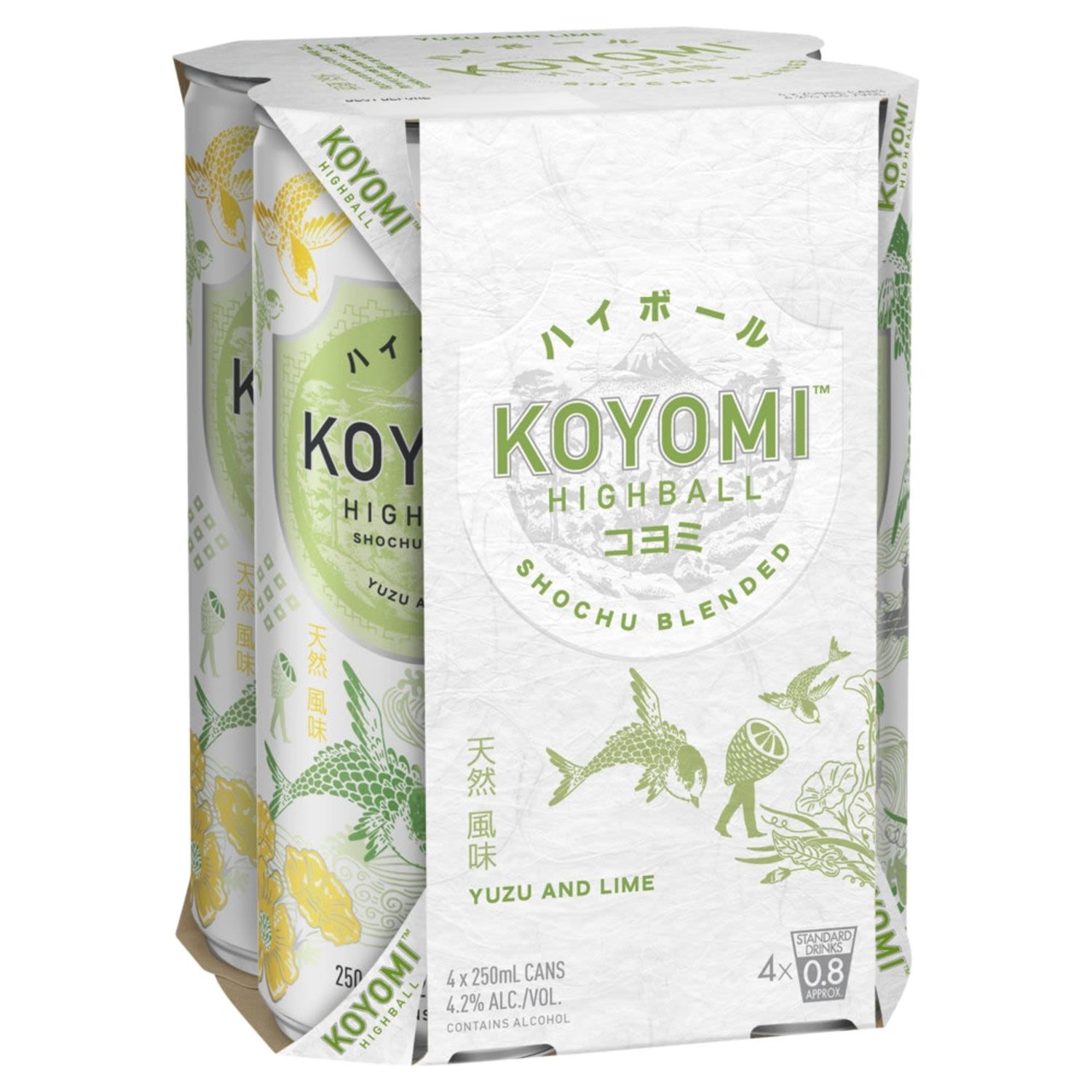 Koyomi Shochu Blended Yuzu and Lime Highball 250mL<br /> <br />Alcohol Volume: 4.20%<br /><br />Pack Format: 4 Pack<br /><br />Standard Drinks: 0.8</br /><br />Pack Type: Can<br />
