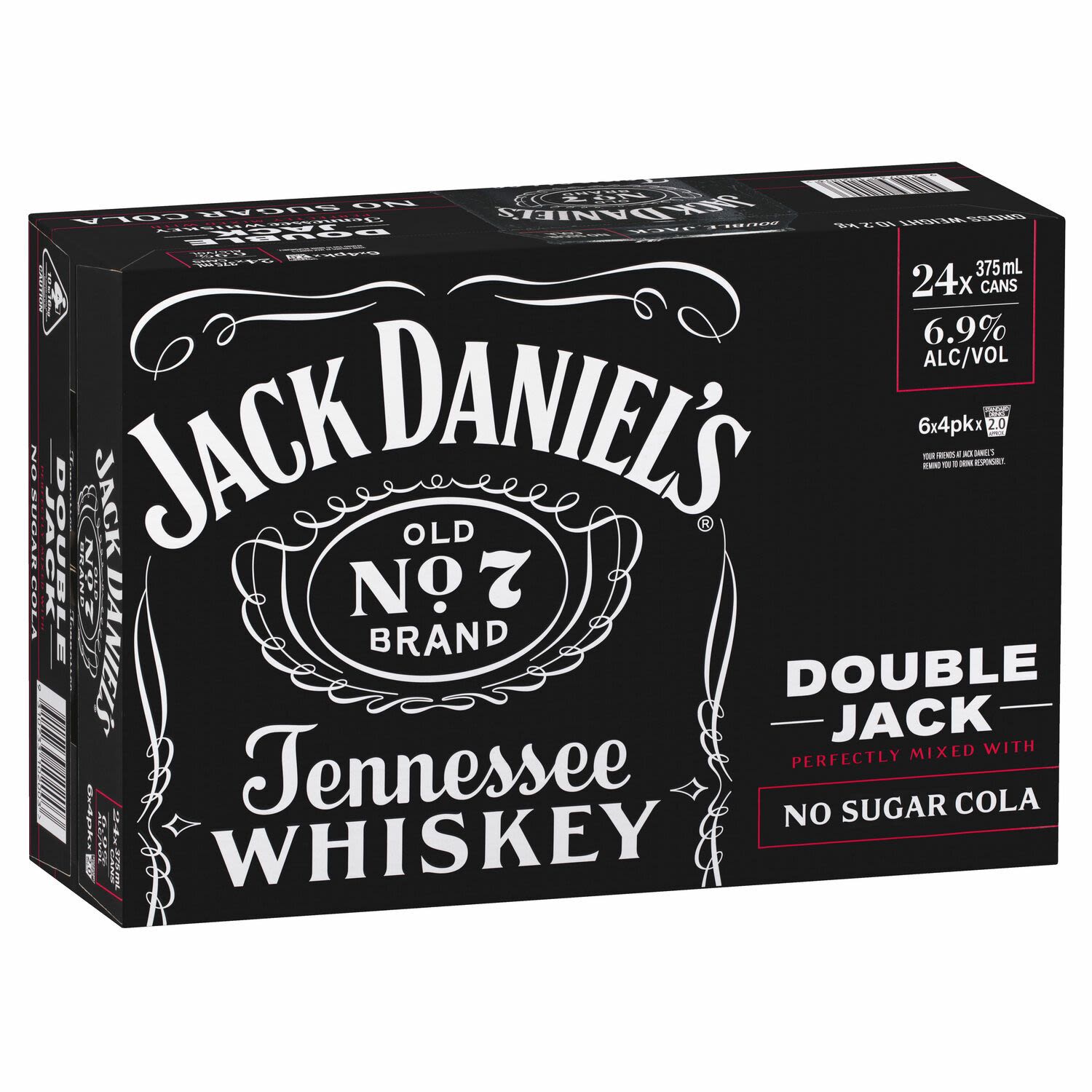 Jack Daniels Double Jack No Sugar Cola Can 375mL 24 Pack