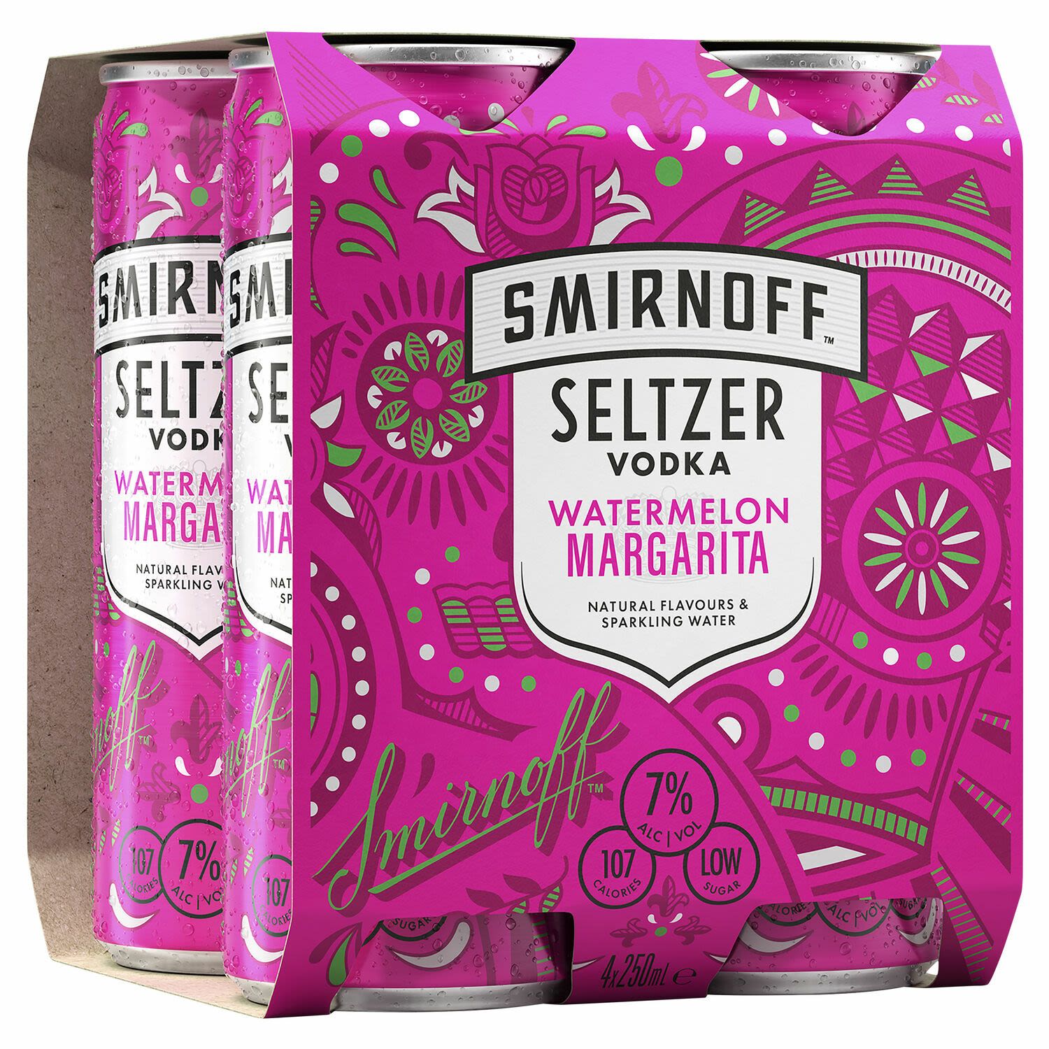 Smirnoff Seltzer Watermelon Margarita Can 250mL 4 Pack