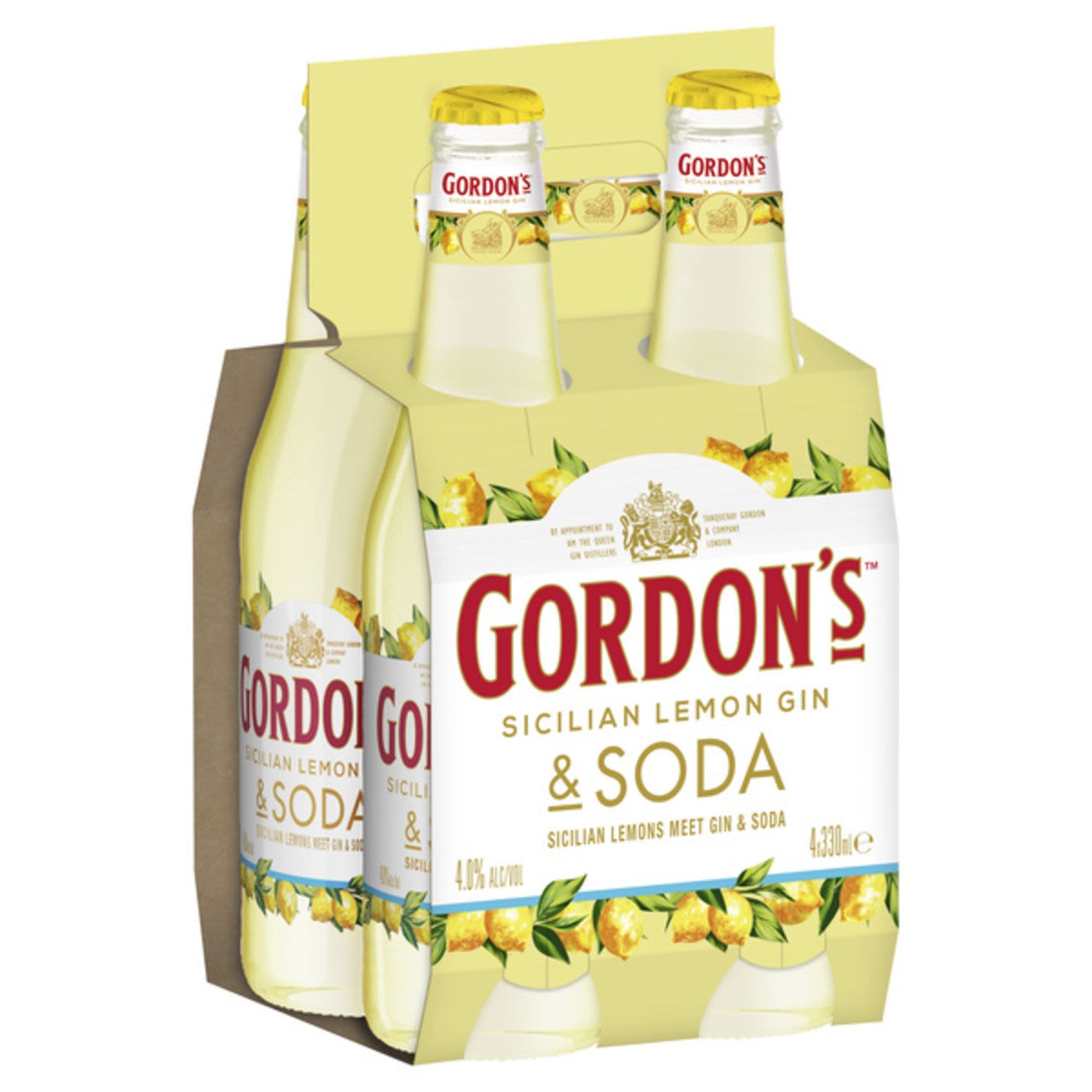 Gordons Gin Sicilian Lemon and Soda Bottle 330mL 4 Pack