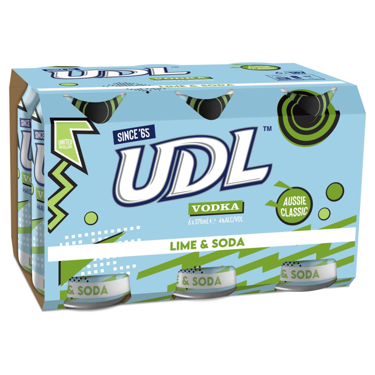UDL Vodka Lime & Soda Can 375mL 6 Pack