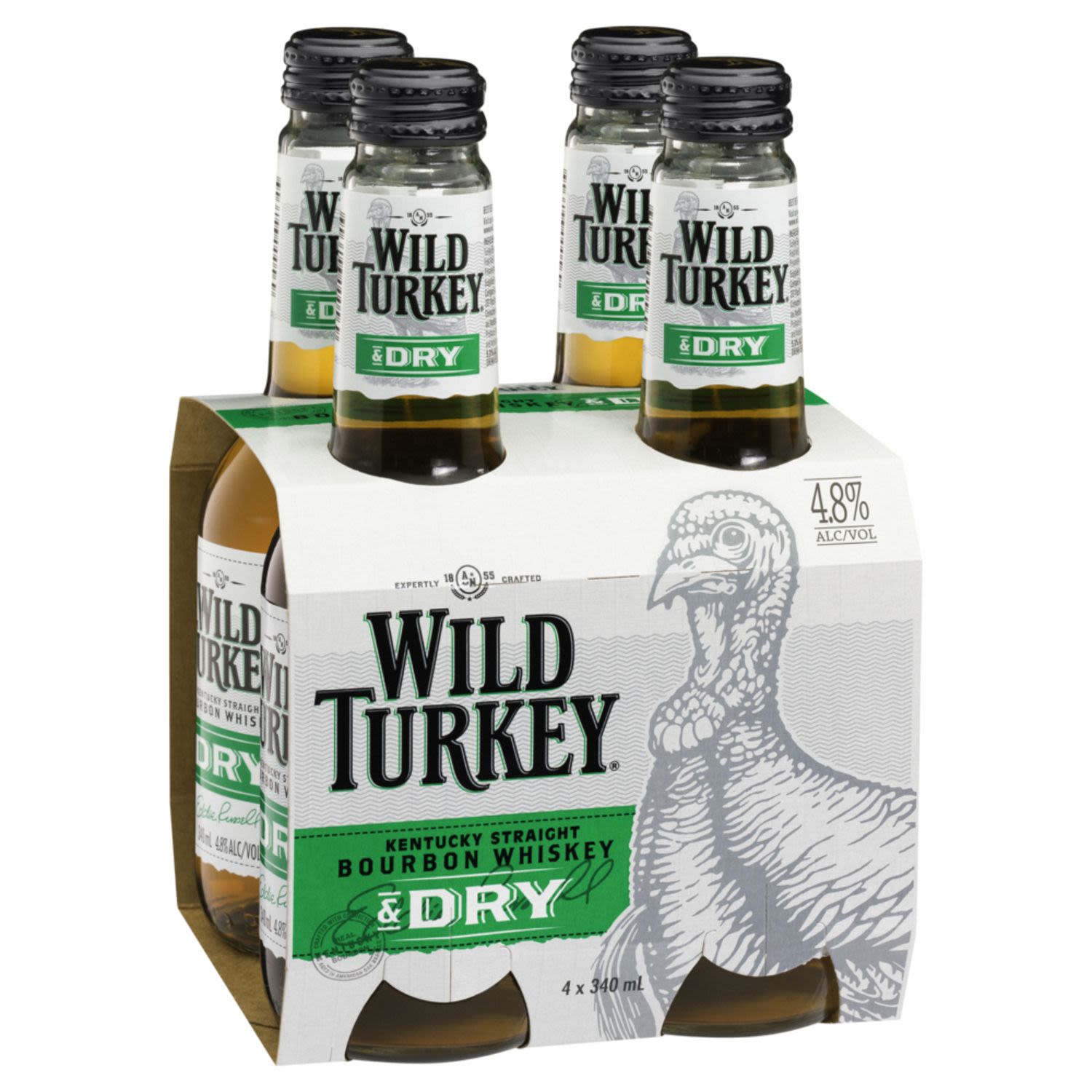 Wild Turkey & Dry Bottle 340mL 4 Pack