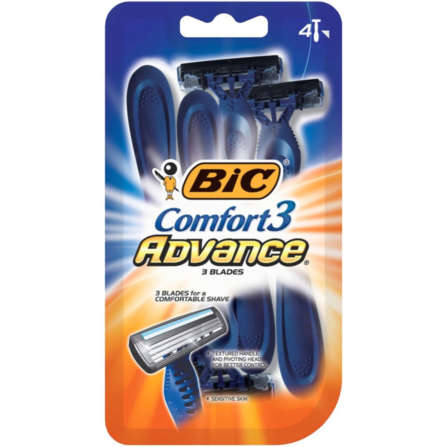 BIC Comfort 3 Advance Shavers, 4 Each