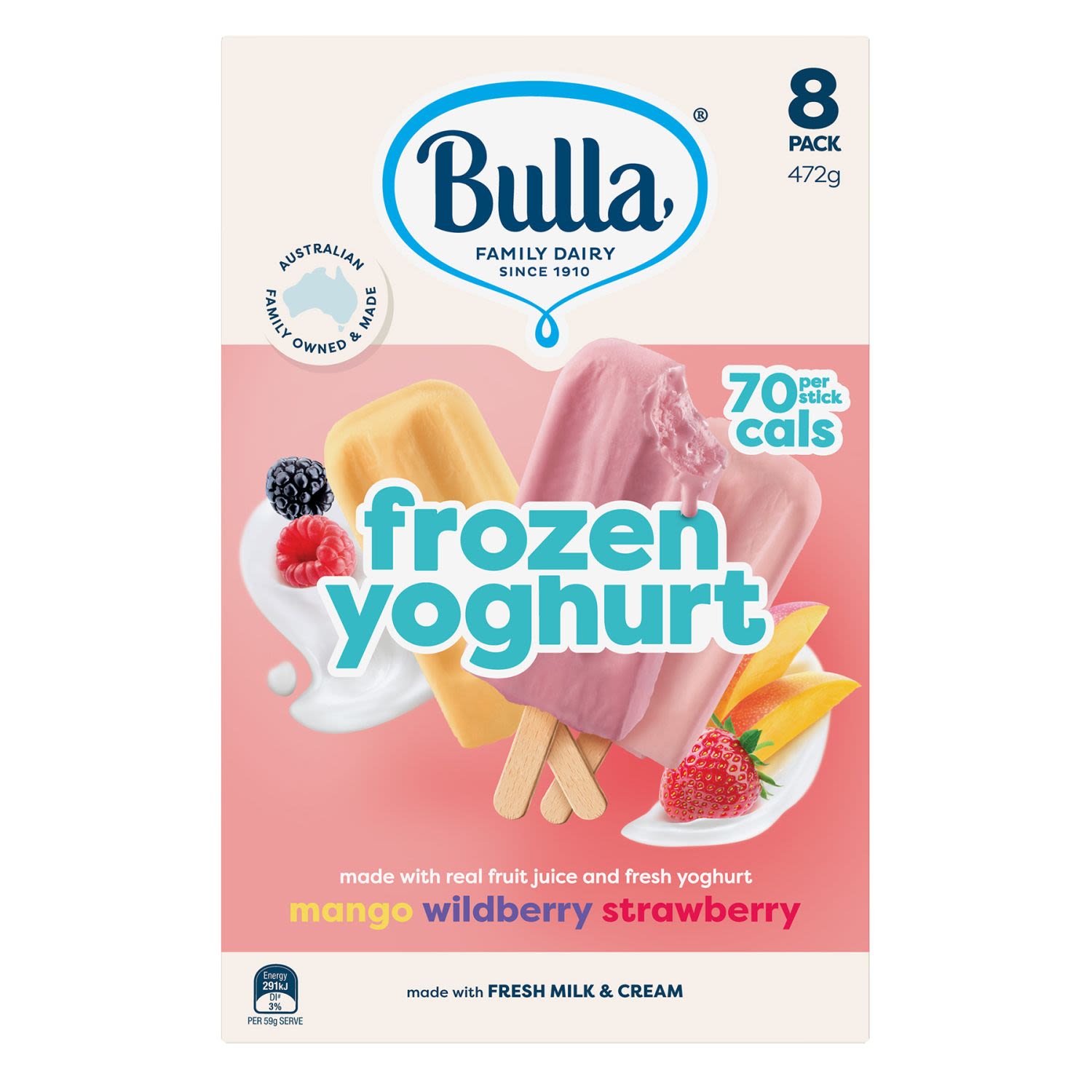 Bulla Frozen Yoghurt Strawberry, Mango & Wildberry, 8 Each
