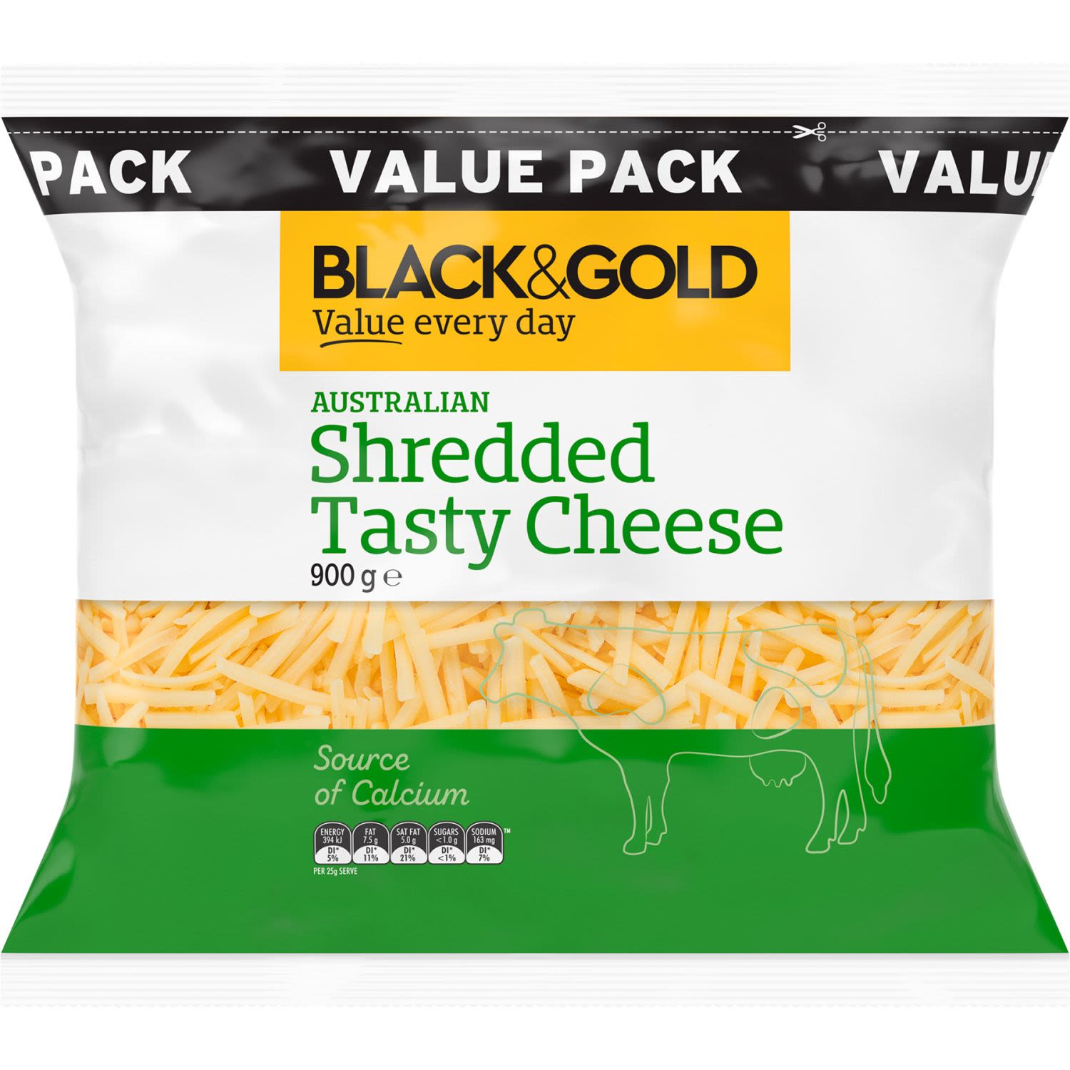 Black & Gold Shredded Tasty Cheese, 900 Gram