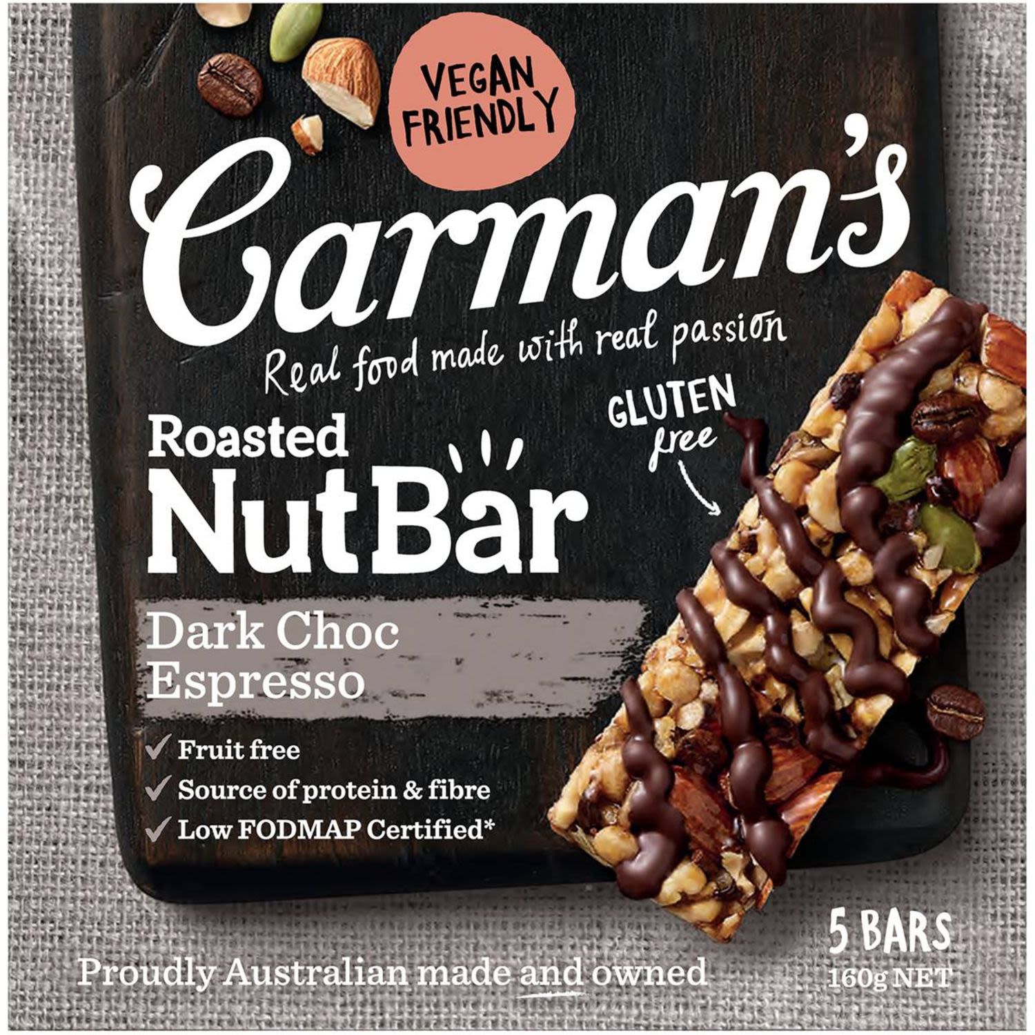 Carman's Dark Choc Espresso Nut Bars, 5 Each