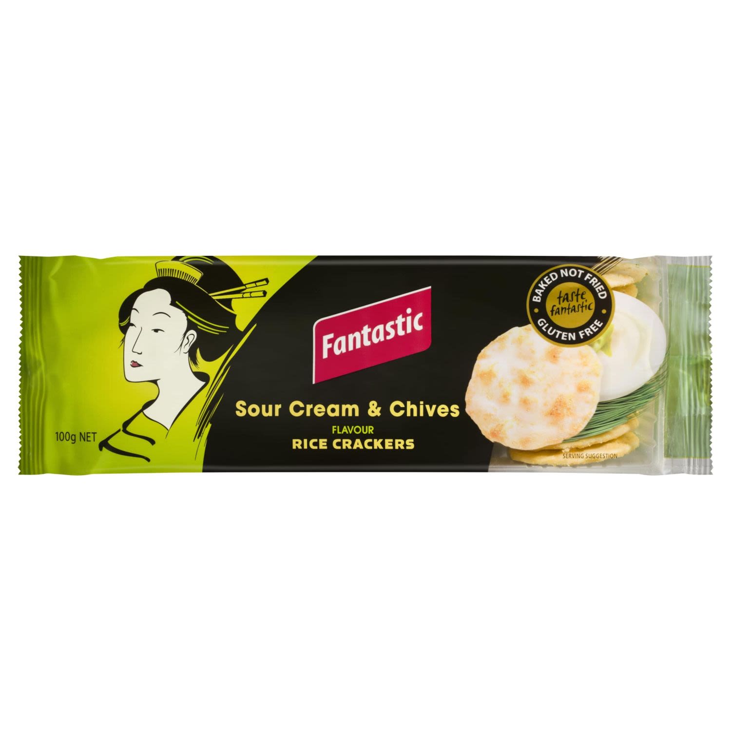 Fantastic Rice Crackers Sour Cream & Chives, 100 Gram
