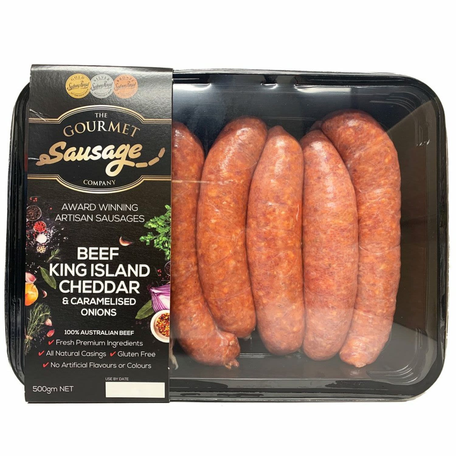 The Gourmet Sausage Company Beef Sausage Vintage Cheddar and Caramelised Onion, 500 Gram