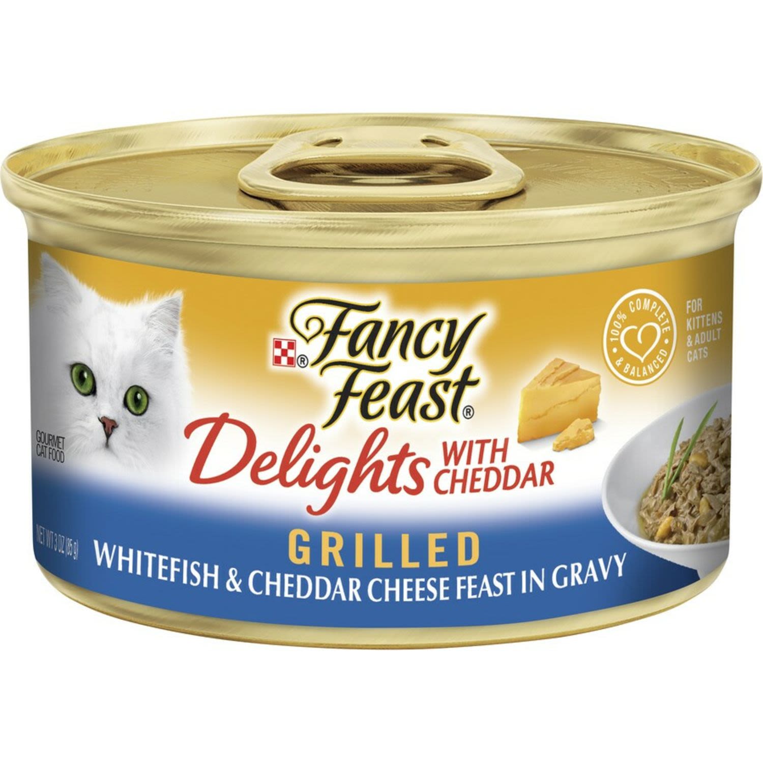 Fancy Feast Adult Delights With Cheddar Whitefish & Cheddar Cheese Feast In Gravy Grilled Wet Cat Food, 85 Gram