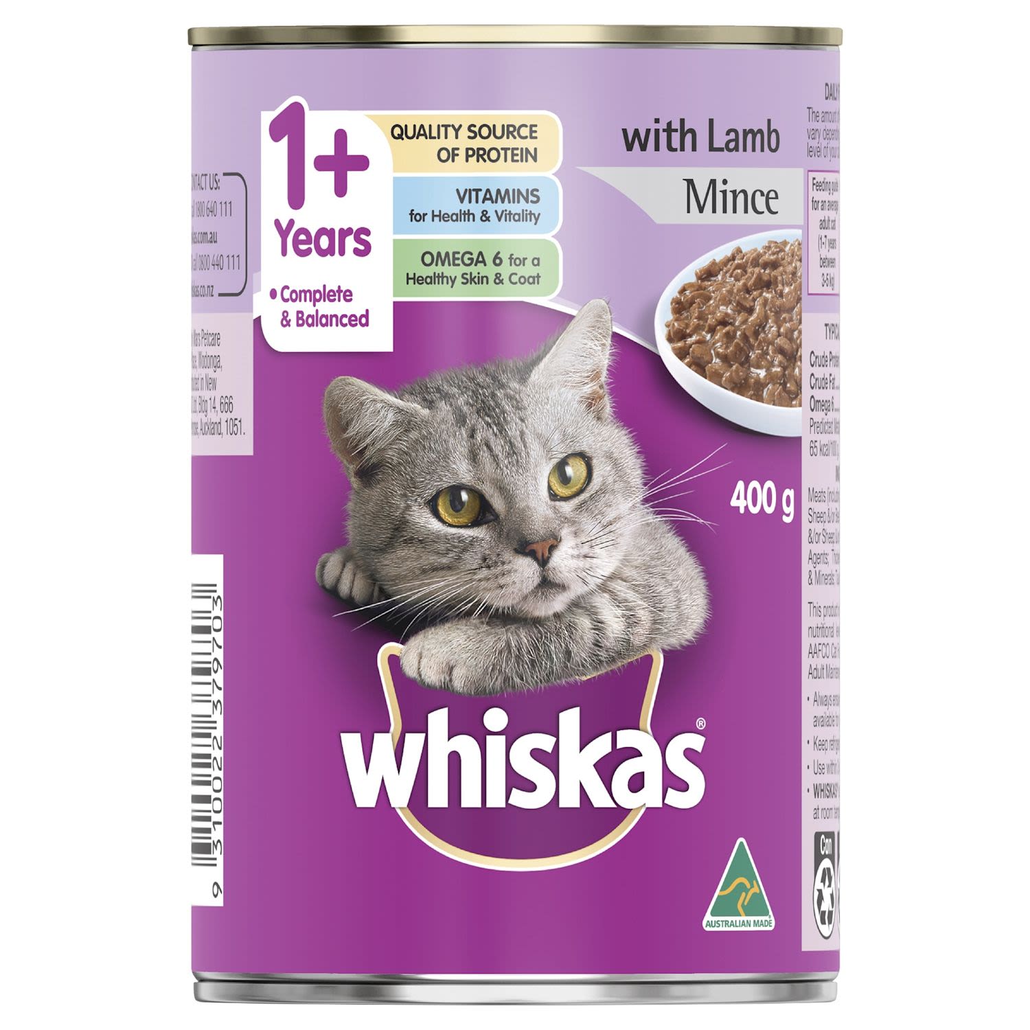 Whiskas 1+ Years Wet Cat Food Lamb Mince