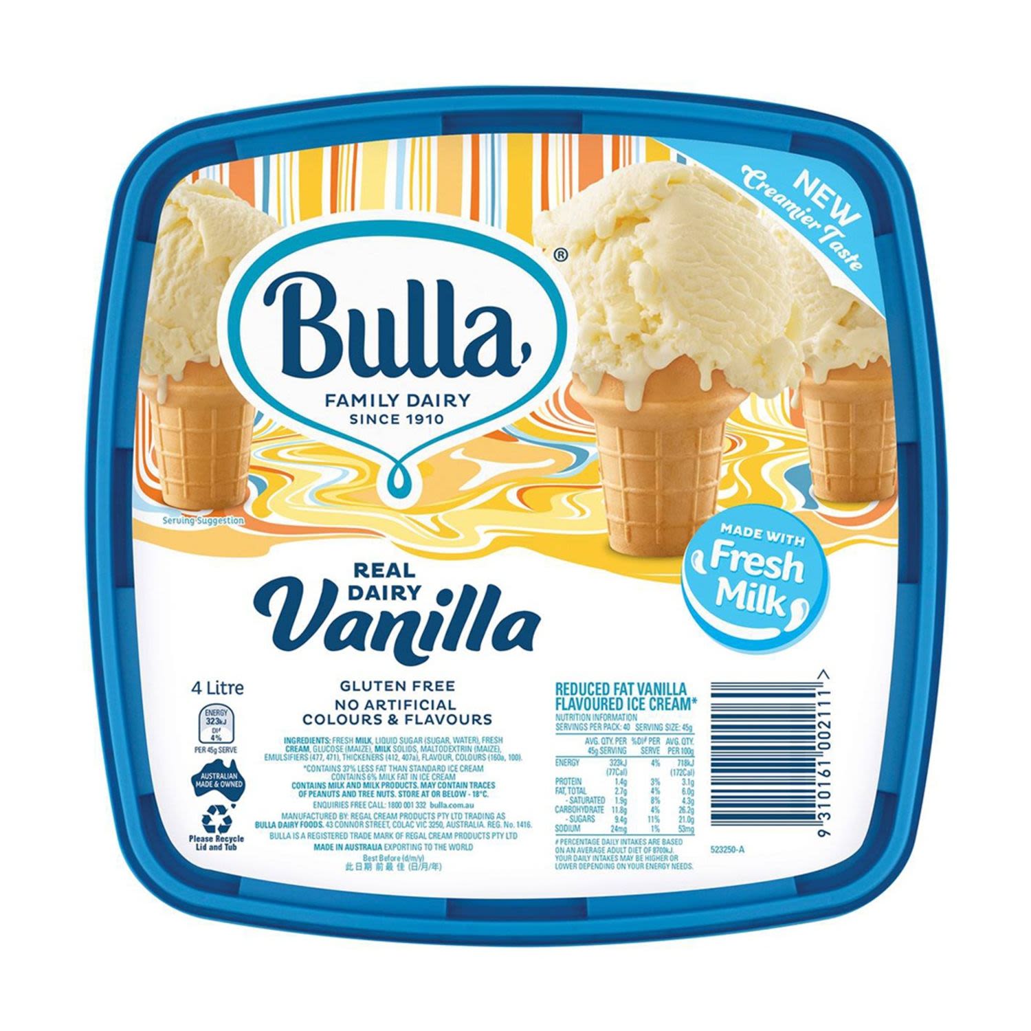 Bulla Ice Cream Vanilla, 4 Litre