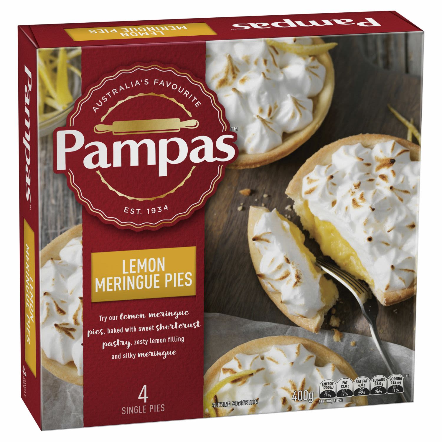 Pampas Pie Lemon Meringue, 4 Each